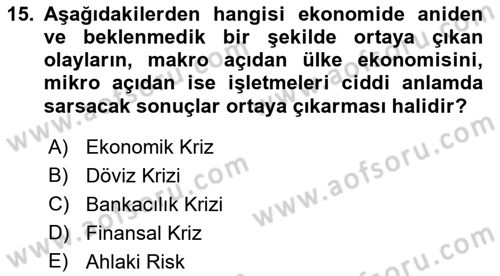 Finansal Yönetim 2 Dersi 2021 - 2022 Yılı Yaz Okulu Sınav Soruları 15. Soru