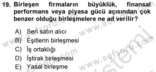 Finansal Yönetim 2 Dersi 2021 - 2022 Yılı Yaz Okulu Sınav Soruları 19. Soru