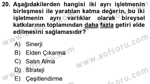 Finansal Yönetim 2 Dersi 2021 - 2022 Yılı Yaz Okulu Sınav Soruları 20. Soru