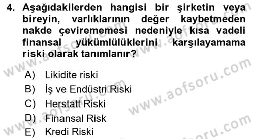Finansal Yönetim 2 Dersi 2021 - 2022 Yılı Yaz Okulu Sınav Soruları 4. Soru