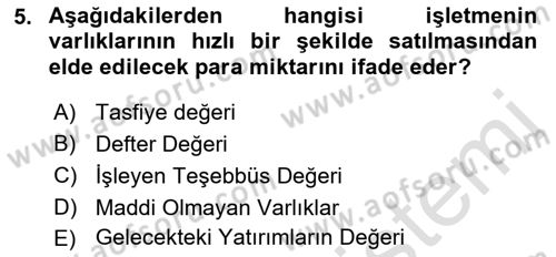 Finansal Yönetim 2 Dersi 2021 - 2022 Yılı Yaz Okulu Sınav Soruları 5. Soru
