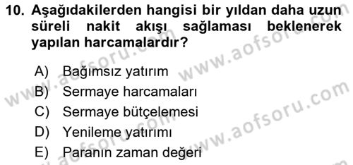 Finansal Yönetim 2 Dersi 2022 - 2023 Yılı Yaz Okulu Sınav Soruları 10. Soru