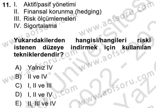 Finansal Yönetim 2 Dersi 2022 - 2023 Yılı Yaz Okulu Sınav Soruları 11. Soru