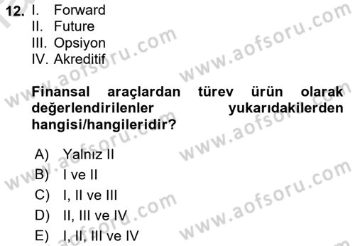 Finansal Yönetim 2 Dersi 2022 - 2023 Yılı Yaz Okulu Sınavı 12. Soru