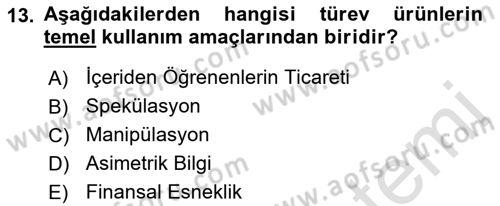 Finansal Yönetim 2 Dersi 2022 - 2023 Yılı Yaz Okulu Sınavı 13. Soru