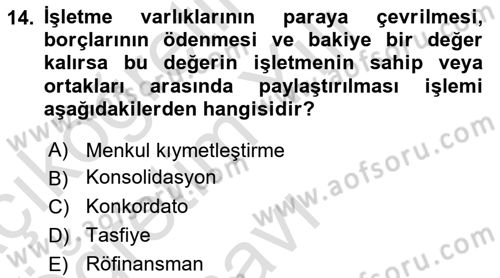 Finansal Yönetim 2 Dersi 2022 - 2023 Yılı Yaz Okulu Sınav Soruları 14. Soru