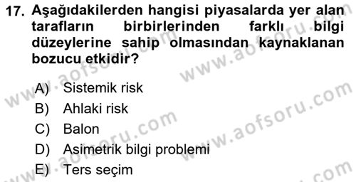 Finansal Yönetim 2 Dersi 2022 - 2023 Yılı Yaz Okulu Sınav Soruları 17. Soru