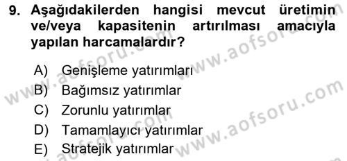 Finansal Yönetim 2 Dersi 2022 - 2023 Yılı Yaz Okulu Sınav Soruları 9. Soru