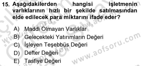 Finansal Yönetim 2 Dersi 2023 - 2024 Yılı (Vize) Ara Sınav Soruları 15. Soru