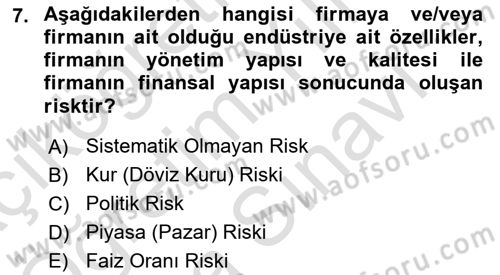Finansal Yönetim 2 Dersi 2023 - 2024 Yılı (Vize) Ara Sınav Soruları 7. Soru