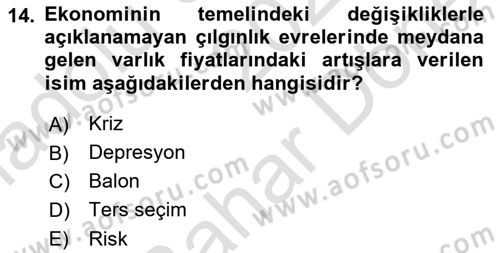 Finansal Yönetim 2 Dersi 2023 - 2024 Yılı (Final) Dönem Sonu Sınav Soruları 14. Soru