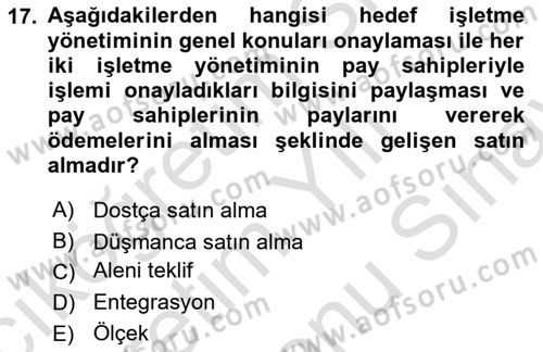 Finansal Yönetim 2 Dersi 2023 - 2024 Yılı (Final) Dönem Sonu Sınav Soruları 17. Soru