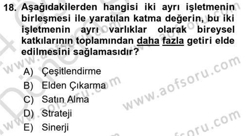 Finansal Yönetim 2 Dersi 2023 - 2024 Yılı (Final) Dönem Sonu Sınav Soruları 18. Soru