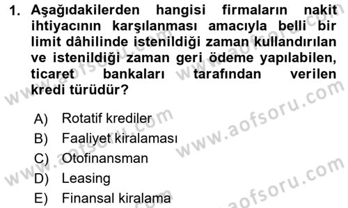 Finansal Yönetim 2 Dersi 2023 - 2024 Yılı Yaz Okulu Sınav Soruları 1. Soru