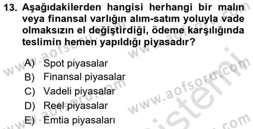 Finansal Yönetim 2 Dersi 2023 - 2024 Yılı Yaz Okulu Sınav Soruları 13. Soru