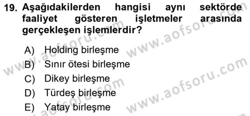 Finansal Yönetim 2 Dersi 2023 - 2024 Yılı Yaz Okulu Sınav Soruları 19. Soru