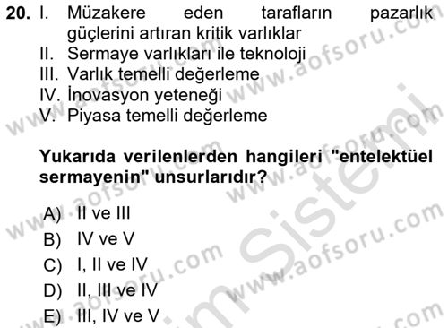 Finansal Yönetim 2 Dersi 2023 - 2024 Yılı Yaz Okulu Sınav Soruları 20. Soru