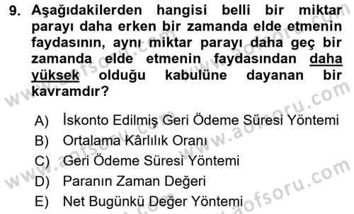 Finansal Yönetim 2 Dersi 2023 - 2024 Yılı Yaz Okulu Sınav Soruları 9. Soru