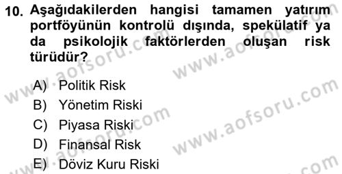 Finansal Yönetim 2 Dersi 2024 - 2025 Yılı (Vize) Ara Sınav Soruları 10. Soru