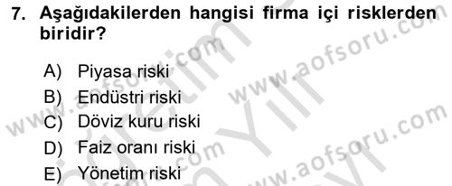 Finansal Yönetim 2 Dersi 2024 - 2025 Yılı (Vize) Ara Sınav Soruları 7. Soru