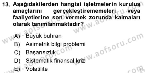 Finansal Yönetim 2 Dersi 2024 - 2025 Yılı (Final) Dönem Sonu Sınav Soruları 13. Soru