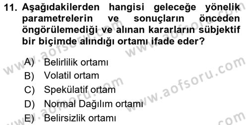 Finansal Yönetim 2 Dersi 2024 - 2025 Yılı Yaz Okulu Sınav Soruları 11. Soru