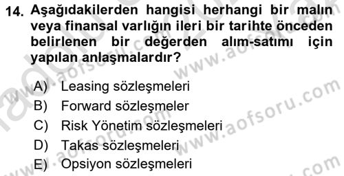 Finansal Yönetim 2 Dersi 2024 - 2025 Yılı Yaz Okulu Sınav Soruları 14. Soru