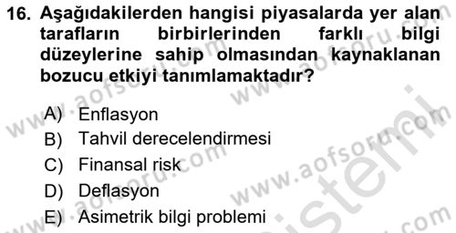 Finansal Yönetim 2 Dersi 2024 - 2025 Yılı Yaz Okulu Sınav Soruları 16. Soru