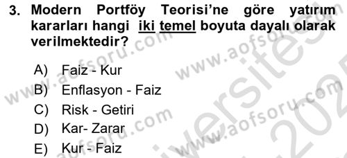Finansal Yönetim 2 Dersi 2024 - 2025 Yılı Yaz Okulu Sınav Soruları 3. Soru