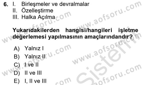 Finansal Yönetim 2 Dersi 2024 - 2025 Yılı Yaz Okulu Sınav Soruları 6. Soru