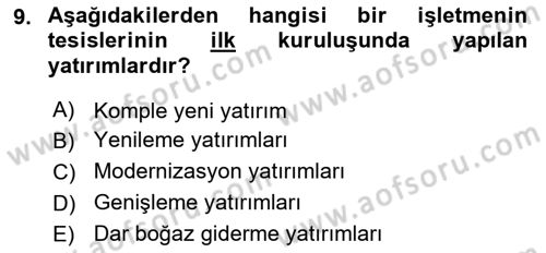 Finansal Yönetim 2 Dersi 2024 - 2025 Yılı Yaz Okulu Sınav Soruları 9. Soru