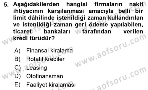 Finansal Yönetim 2 Dersi 2025 - 2026 Yılı (Vize) Ara Sınav Soruları 5. Soru