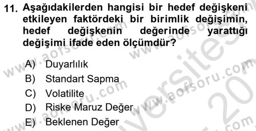 Finansal Yönetim 2 Dersi 2025 - 2026 Yılı (Final) Dönem Sonu Sınav Soruları 11. Soru