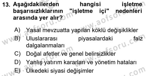 Finansal Yönetim 2 Dersi 2025 - 2026 Yılı (Final) Dönem Sonu Sınav Soruları 13. Soru