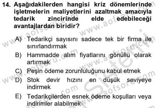 Finansal Yönetim 2 Dersi 2025 - 2026 Yılı (Final) Dönem Sonu Sınav Soruları 14. Soru