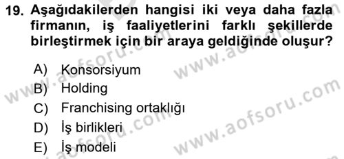 Finansal Yönetim 2 Dersi 2025 - 2026 Yılı (Final) Dönem Sonu Sınav Soruları 19. Soru