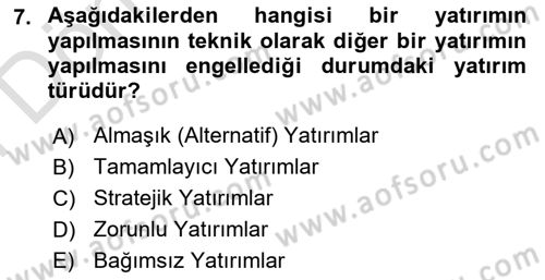 Finansal Yönetim 2 Dersi 2025 - 2026 Yılı (Final) Dönem Sonu Sınav Soruları 7. Soru