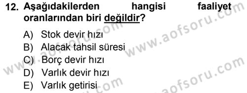 Finansal Yönetim Dersi Ara Sınavı Deneme Sınav Soruları 12. Soru