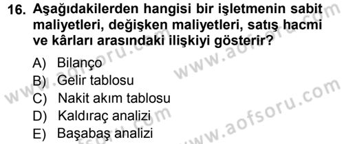 Finansal Yönetim Dersi Ara Sınavı Deneme Sınav Soruları 16. Soru