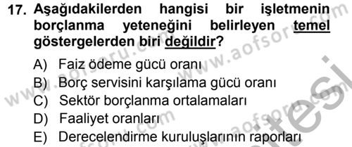 Finansal Yönetim Dersi Ara Sınavı Deneme Sınav Soruları 17. Soru