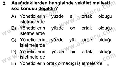 Finansal Yönetim Dersi Ara Sınavı Deneme Sınav Soruları 2. Soru