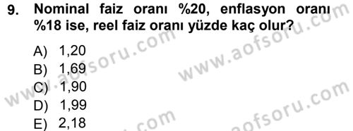 Finansal Yönetim Dersi Ara Sınavı Deneme Sınav Soruları 9. Soru