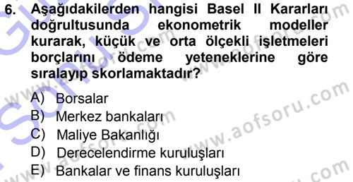 Finansal Yönetim Dersi 2012 - 2013 Yılı (Final) Dönem Sonu Sınav Soruları 6. Soru
