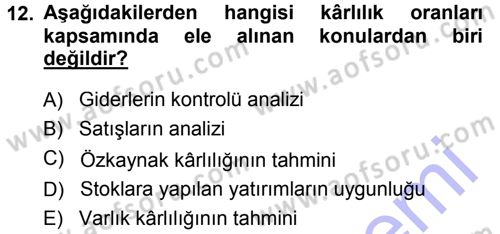 Finansal Yönetim Dersi Ara Sınavı Deneme Sınav Soruları 12. Soru