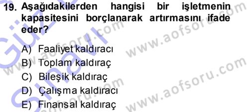 Finansal Yönetim Dersi Ara Sınavı Deneme Sınav Soruları 19. Soru