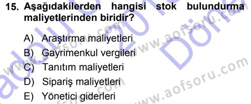 Finansal Yönetim Dersi 2013 - 2014 Yılı (Final) Dönem Sonu Sınav Soruları 15. Soru
