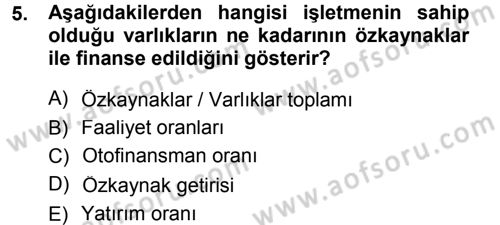 Finansal Yönetim Dersi 2013 - 2014 Yılı Tek Ders Sınav Soruları 5. Soru