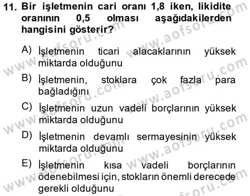 Finansal Yönetim Dersi 2014 - 2015 Yılı (Vize) Ara Sınav Soruları 11. Soru