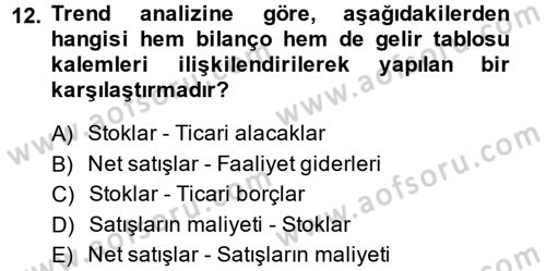 Finansal Yönetim Dersi 2014 - 2015 Yılı (Vize) Ara Sınav Soruları 12. Soru