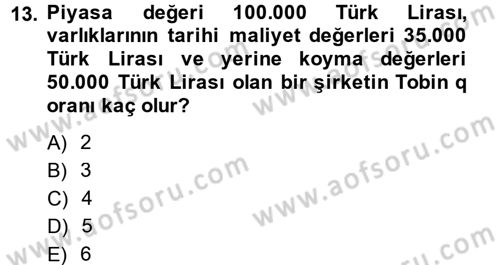 Finansal Yönetim Dersi 2014 - 2015 Yılı (Vize) Ara Sınav Soruları 13. Soru